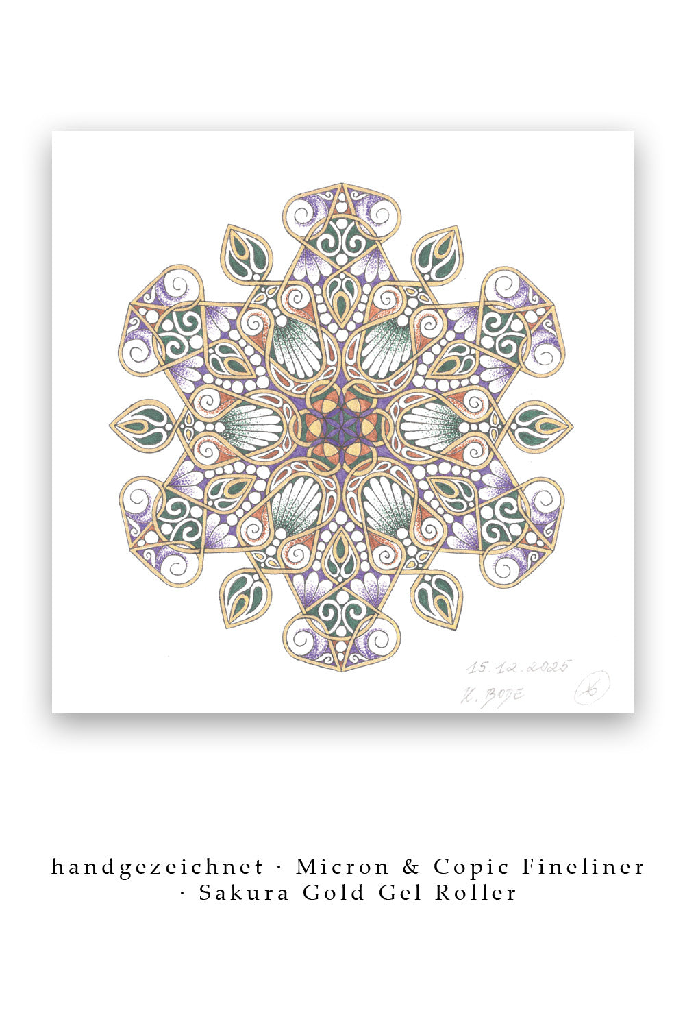 Mandala Original handgezeichnet „Gartenstern der Erdung“ – Spirituelles Kunst Unikat für den Altar & zur Raumharmonisierung