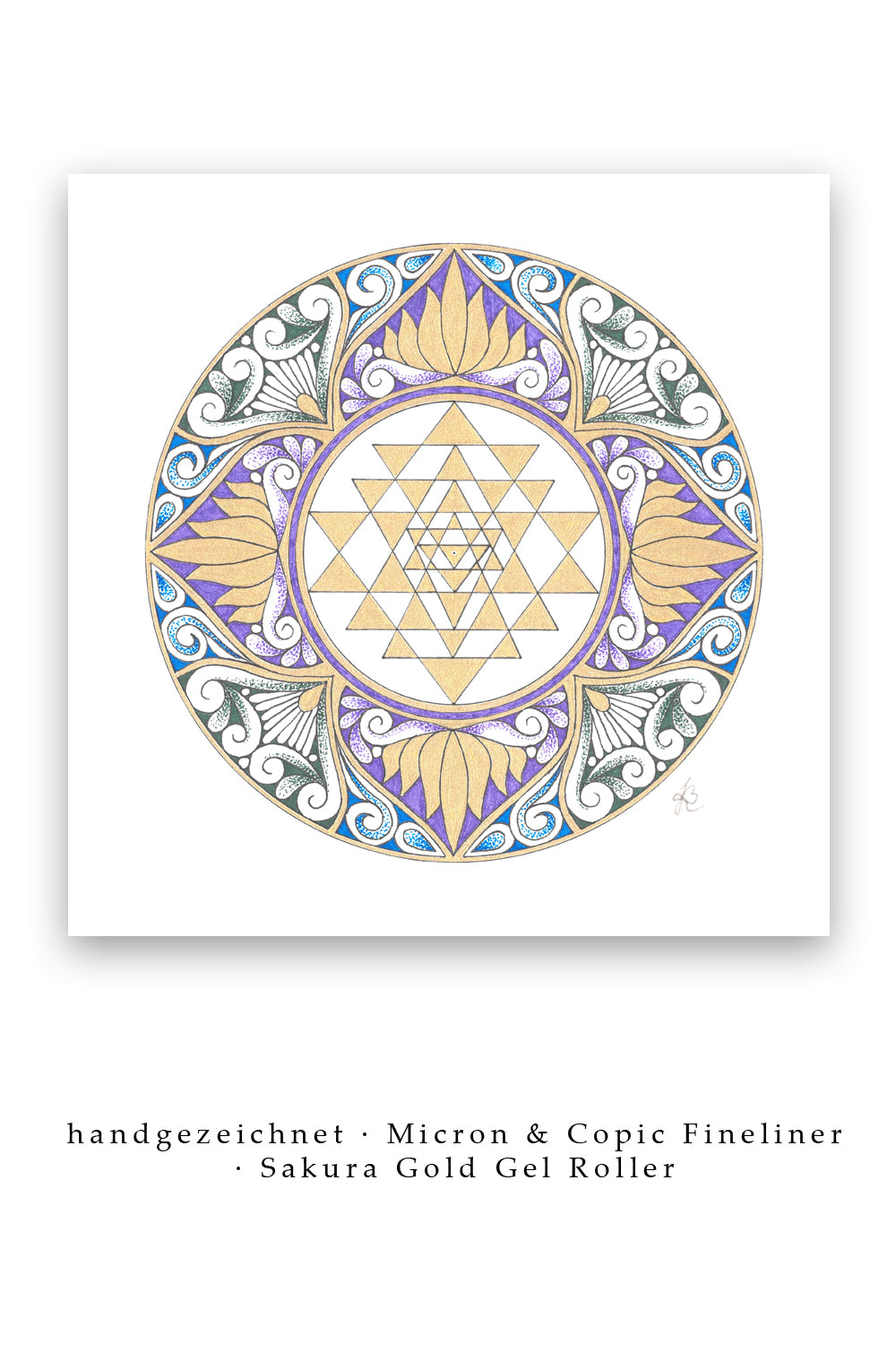 Mandala Original handgezeichnet „Sri Yantra - Lotus des Lichts“ – Spirituelles Kunst Unikat für den Altar & zur Raumharmonisierung