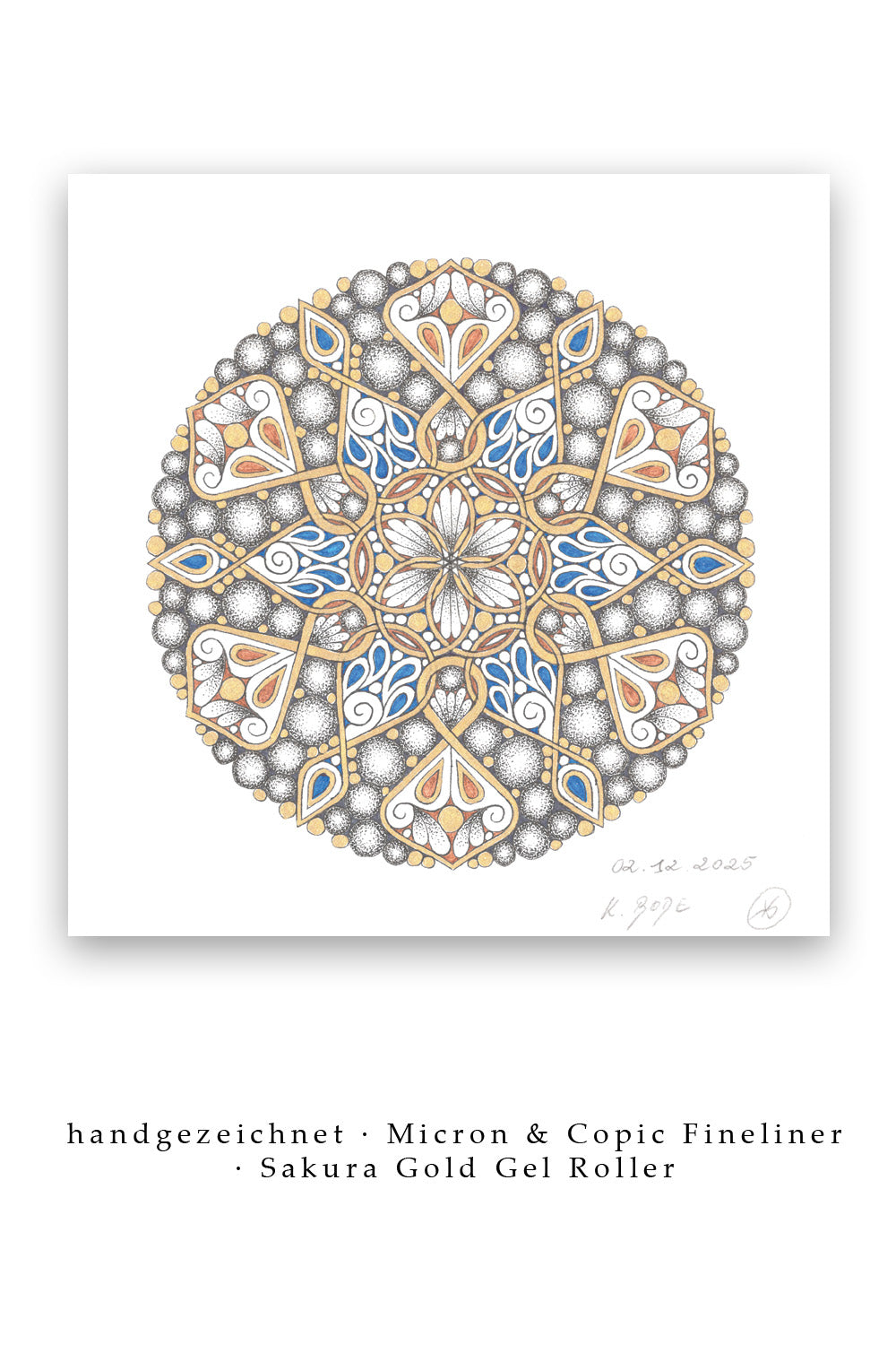 Mandala Original handgezeichnet „Nebelkranz der goldenen Stille“ – Spirituelles Kunst Unikat für den Altar & zur Raumharmonisierung