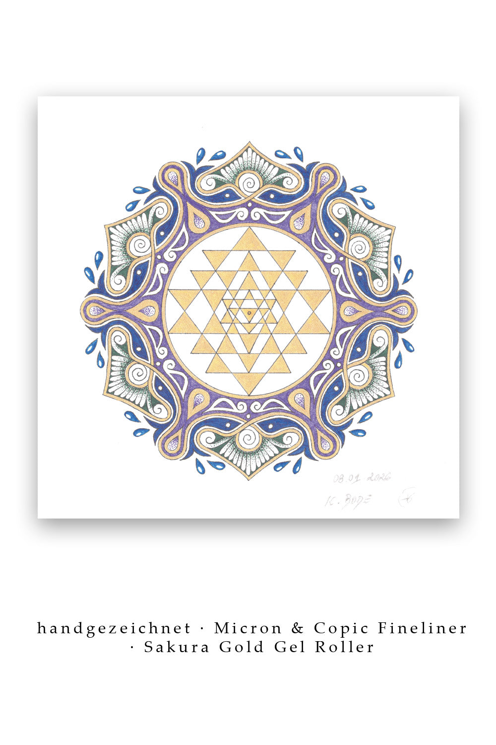 Mandala Original handgezeichnet „Sri Yantra - Tor der höchsten Ordnung“ – Spirituelles Kunst Unikat für den Altar & zur Raumharmonisierung