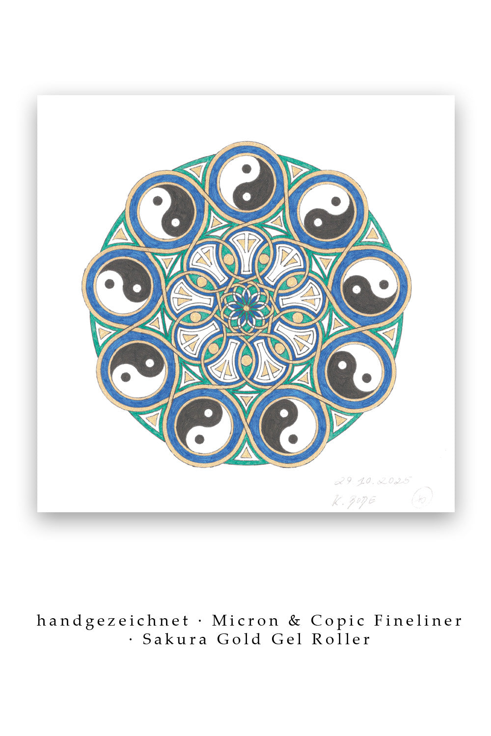 Mandala Original handgezeichnet „Kreis von Yin & Yang - Harmonie der Gegensätze“ – Spirituelles Kunst Unikat für den Altar & zur Raumharmonisierung