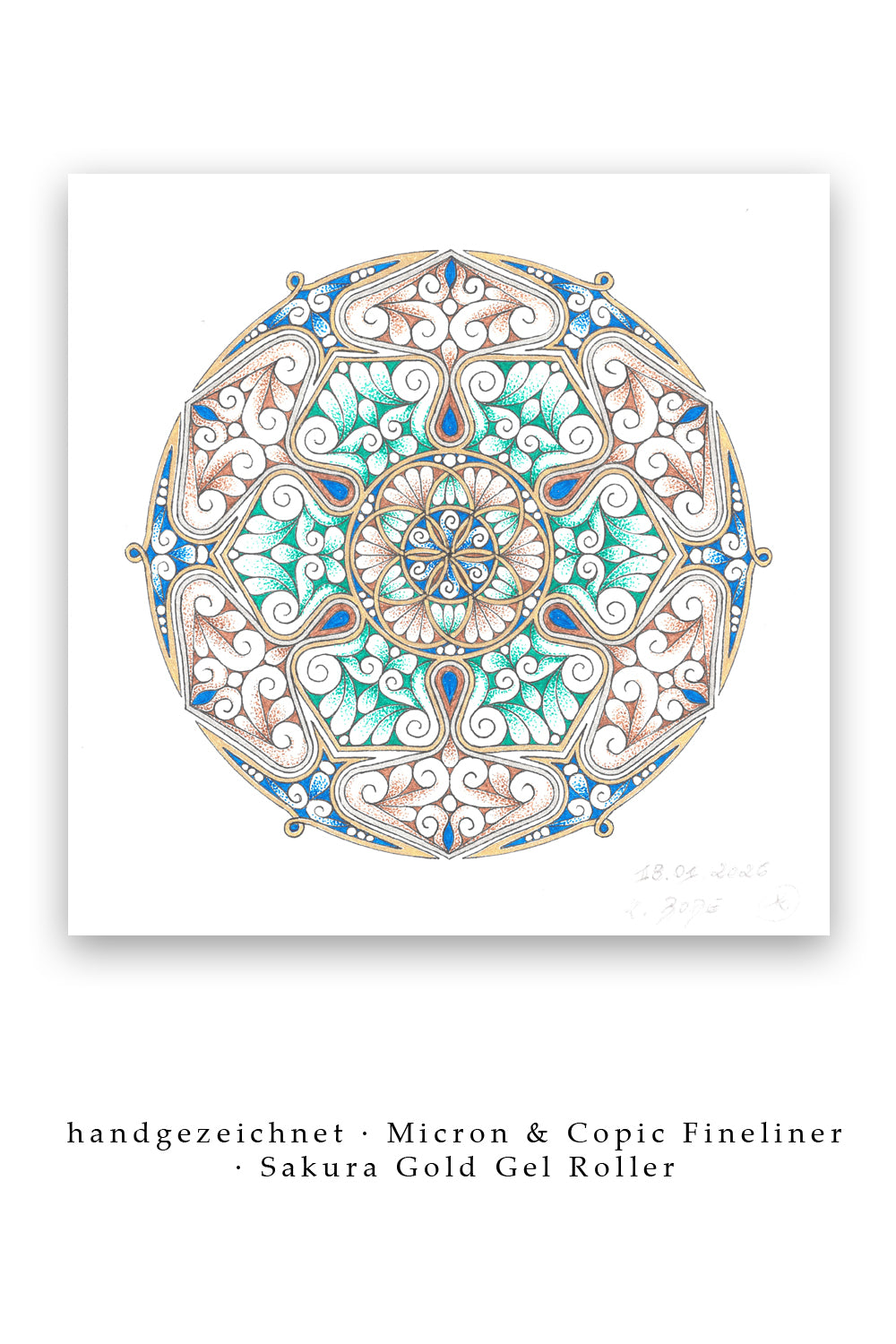 Mandala Original handgezeichnet „Ozean der Gelassenheit“ – Spirituelles Kunst Unikat für den Altar & zur Raumharmonisierung