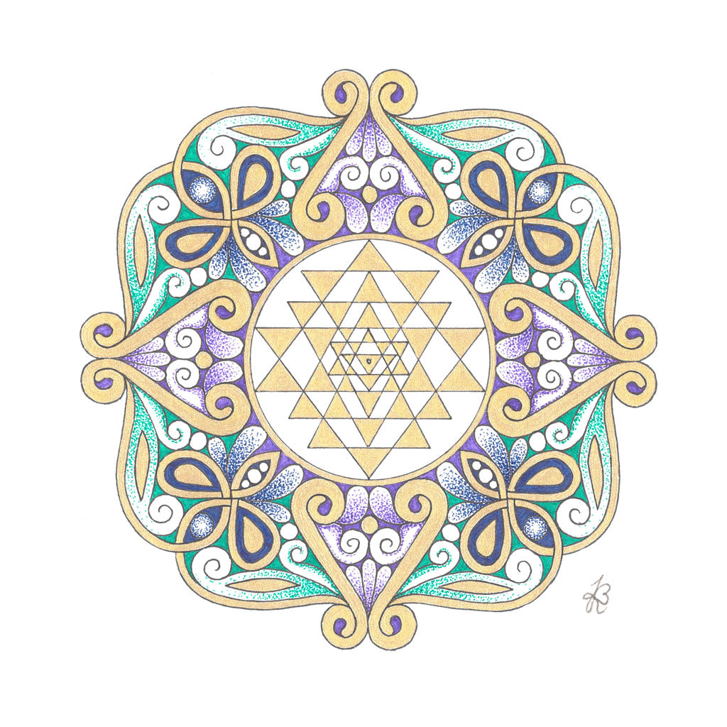 Mandala Original handgezeichnet „Sri Yantra des Herzens“ – Spirituelles Kunst Unikat für den Altar & zur Raumharmonisierung