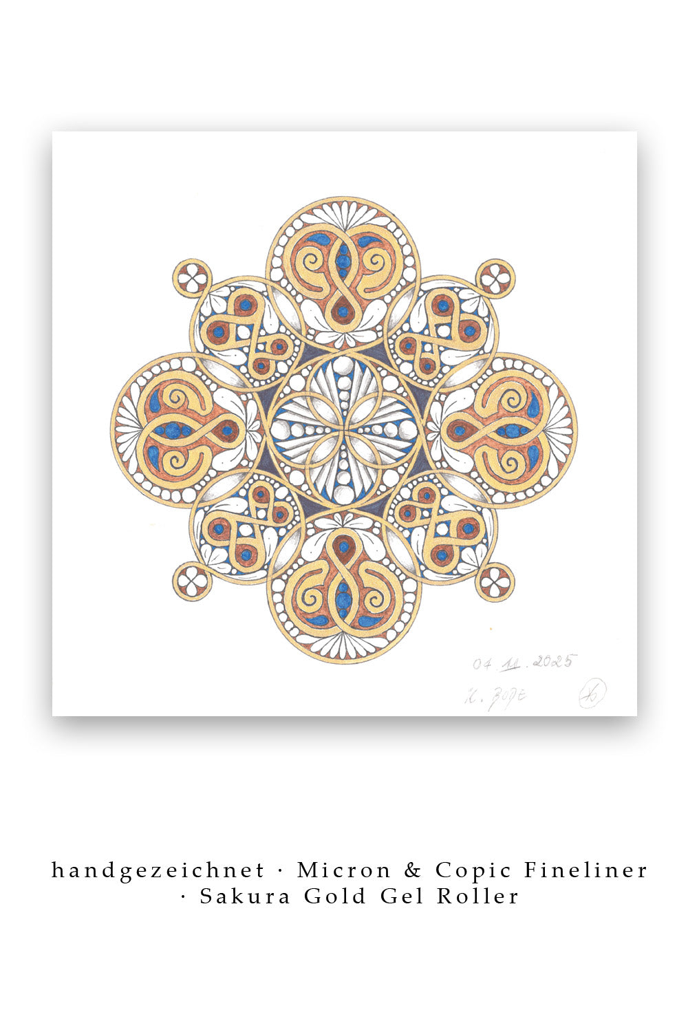 Mandala Original handgezeichnet „Siegel der goldenen Geborgenheit“ – Spirituelles Kunst Unikat für den Altar & zur Raumharmonisierung