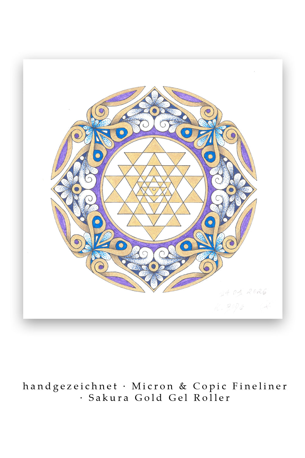 Mandala Original handgezeichnet „Sri Yantra Harmonie“ – Spirituelles Kunst Unikat für den Altar & zur Raumharmonisierung
