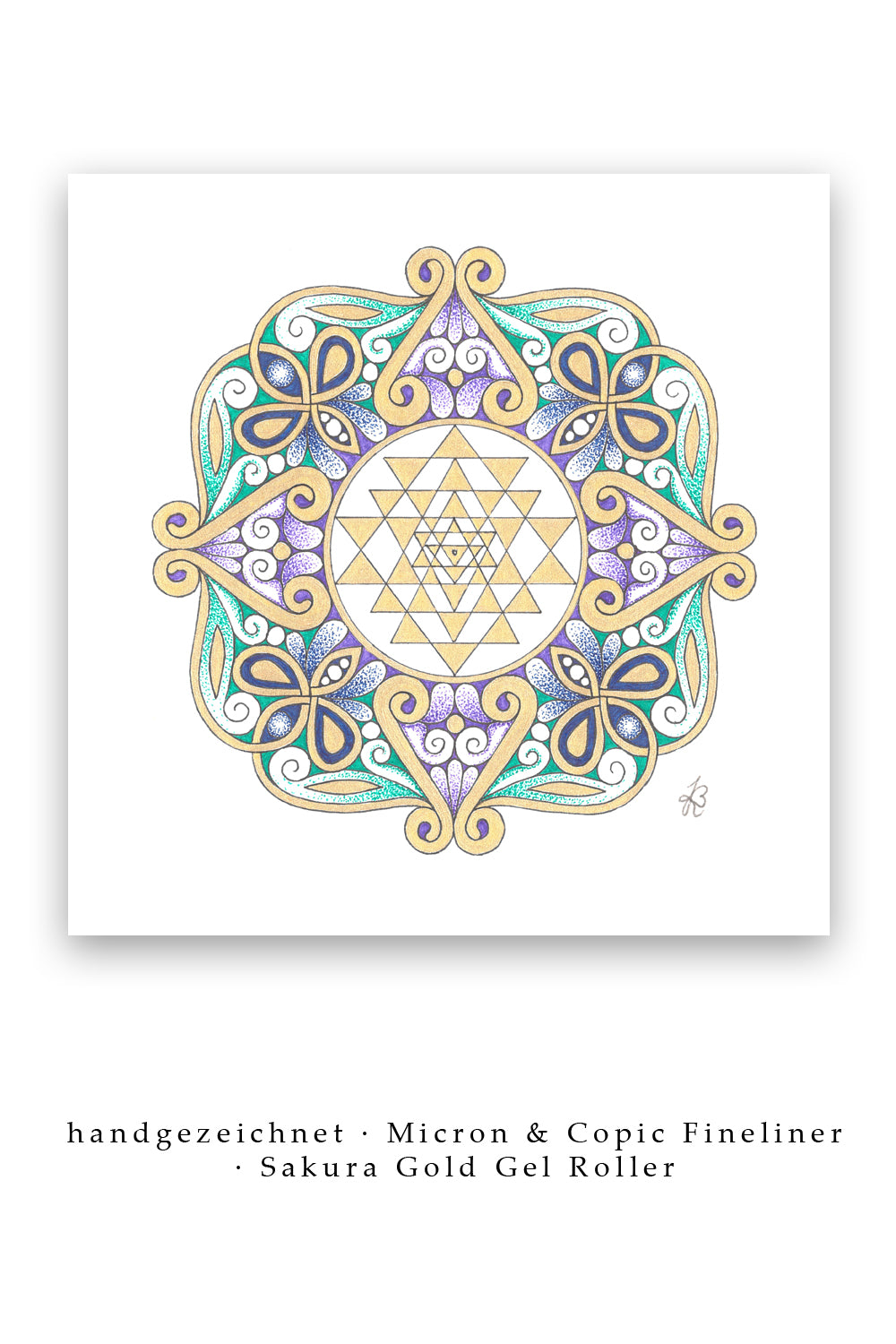 Mandala Original handgezeichnet „Sri Yantra des Herzens“ – Spirituelles Kunst Unikat für den Altar & zur Raumharmonisierung