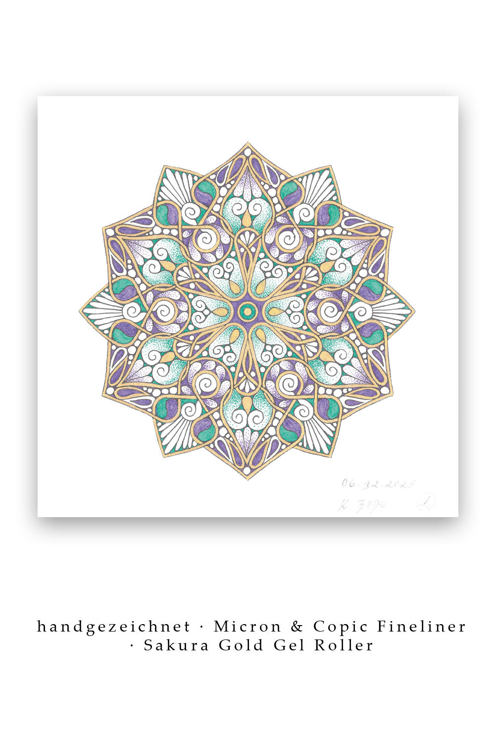 Mandala Original handgezeichnet „Sternkrone der lichten Ordnung“ – Spirituelles Kunst Unikat für den Altar & zur Raumharmonisierung