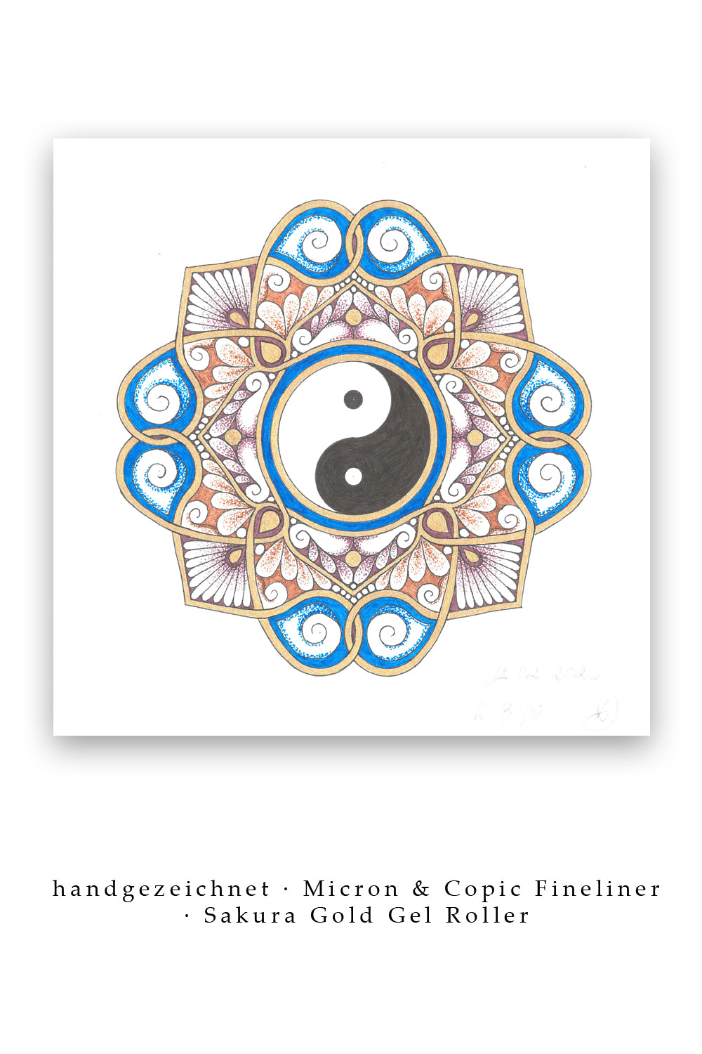 Mandala Original handgezeichnet „Yin & Yang - Tanz der Gegensätze“ – Spirituelles Kunst Unikat für den Altar & zur Raumharmonisierung