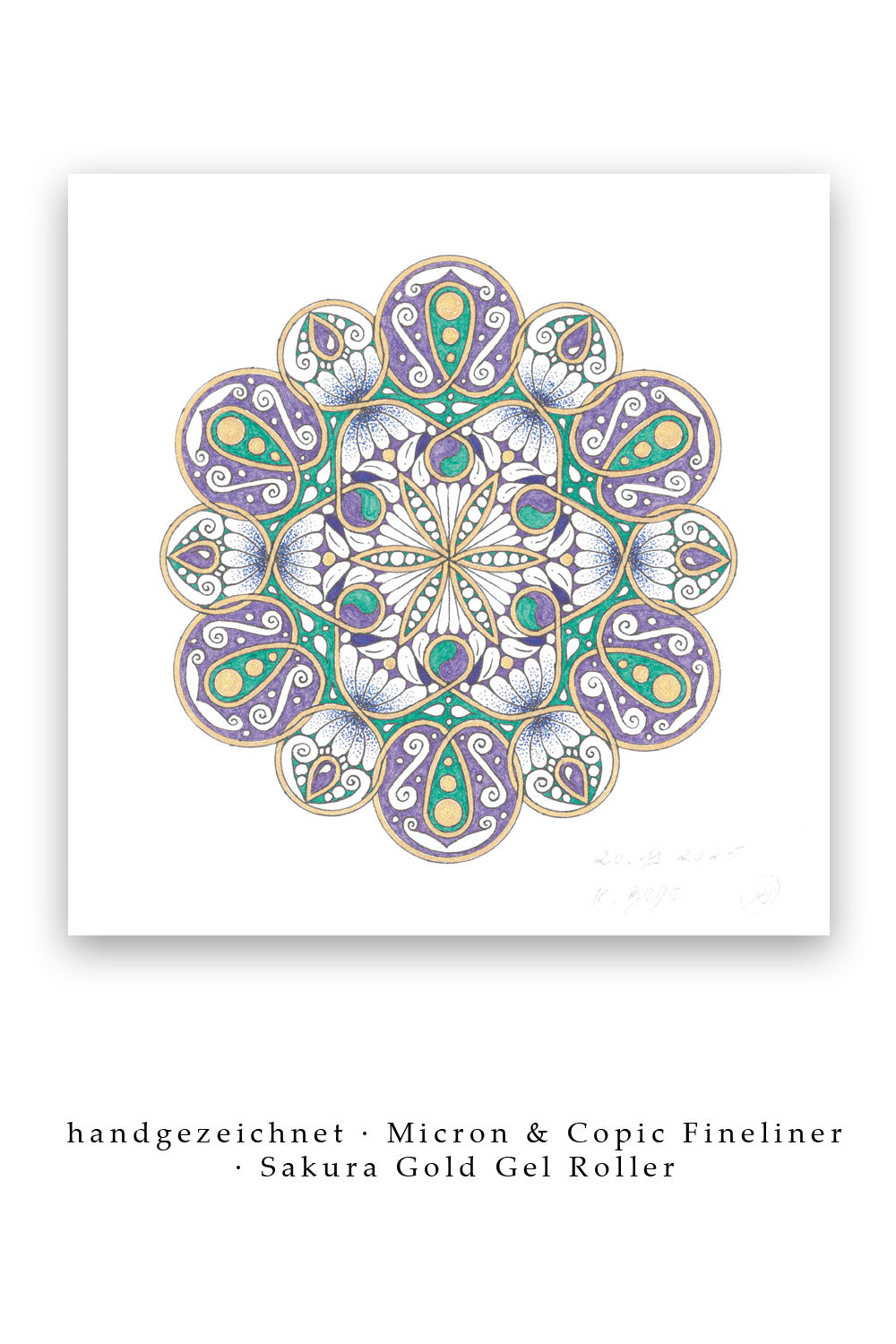 Mandala Original handgezeichnet „Träne des inneren Friedens“ – Spirituelles Kunst Unikat für den Altar & zur Raumharmonisierung