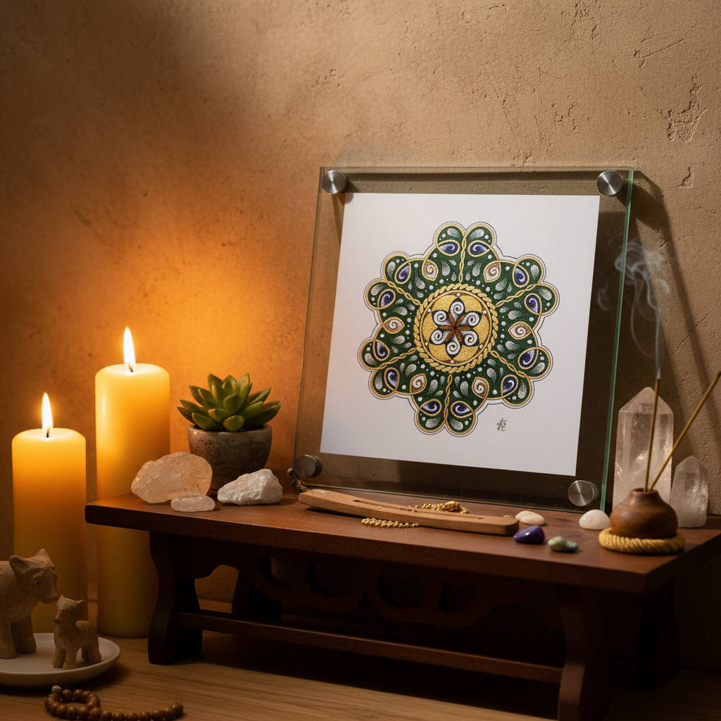 Mandala Original handgezeichnet „Herz der Natur“ – Spirituelles Kunst Unikat für den Altar & zur Raumharmonisierung