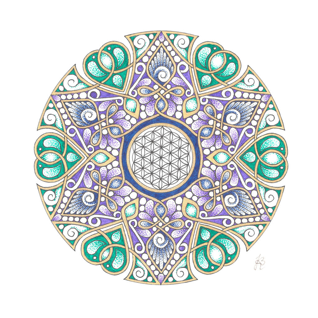 Mandala Original handgezeichnet „Blume des Lebens - Blüte der Harmonie“ – Spirituelles Kunst Unikat für den Altar & zur Raumharmonisierung