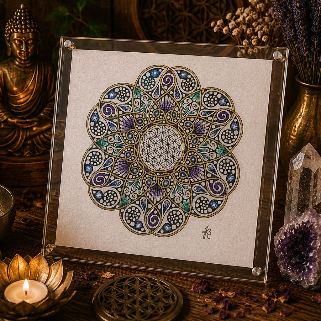 Mandala Original handgezeichnet „Blume des Lebens - Blüte der Lebensenergie“ – Spirituelles Kunst Unikat für den Altar & zur Raumharmonisierung