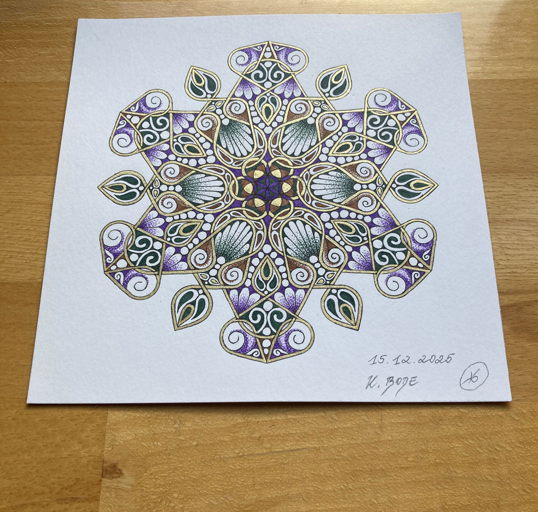 Mandala Original handgezeichnet „Gartenstern der Erdung“ – Spirituelles Kunst Unikat für den Altar & zur Raumharmonisierung