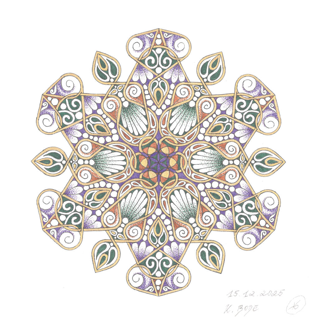Mandala Original handgezeichnet „Gartenstern der Erdung“ – Spirituelles Kunst Unikat für den Altar & zur Raumharmonisierung