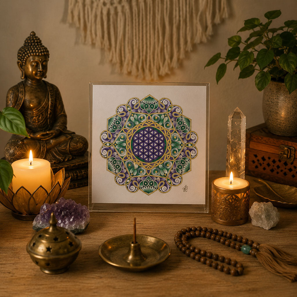 Mandala Original handgezeichnet „Blume des Lebens - Kreis der Verbundenheit“ – Spirituelles Kunst Unikat für den Altar & zur Raumharmonisierung