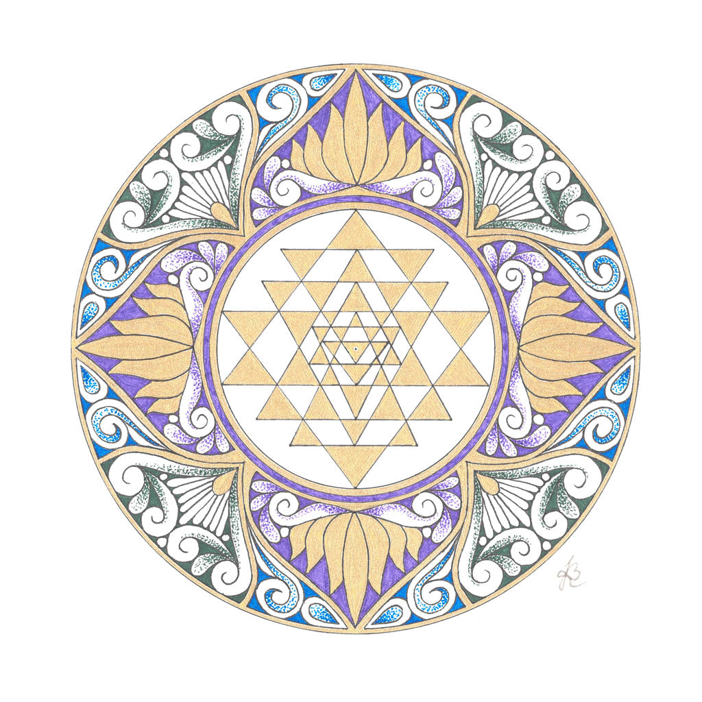 Mandala Original handgezeichnet „Sri Yantra - Lotus des Lichts“ – Spirituelles Kunst Unikat für den Altar & zur Raumharmonisierung