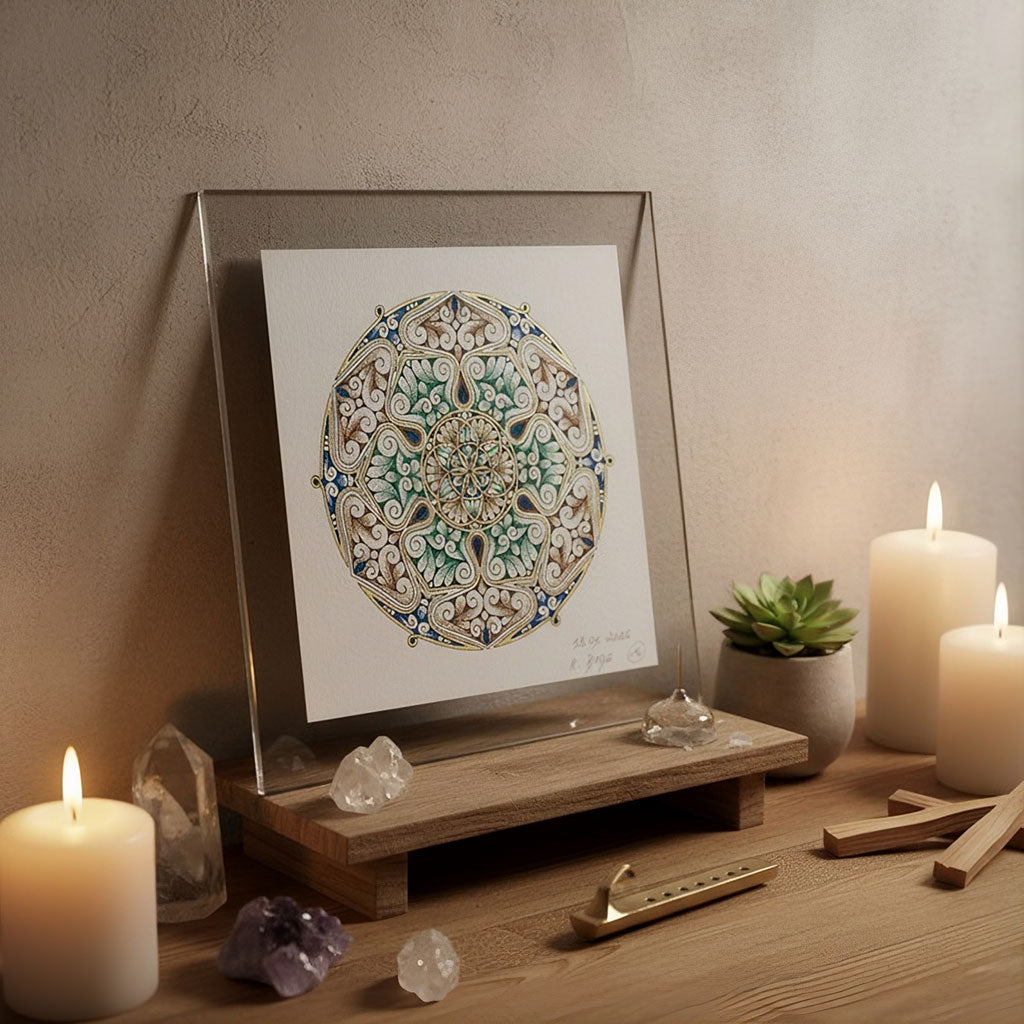 Mandala Original handgezeichnet „Ozean der Gelassenheit“ – Spirituelles Kunst Unikat für den Altar & zur Raumharmonisierung