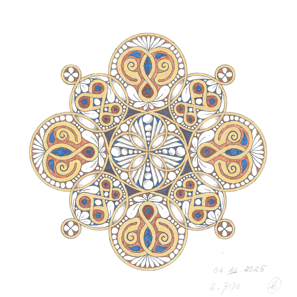 Mandala Original handgezeichnet „Siegel der goldenen Geborgenheit“ – Spirituelles Kunst Unikat für den Altar & zur Raumharmonisierung