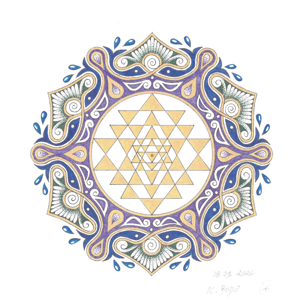 Mandala Original handgezeichnet „Sri Yantra - Tor der höchsten Ordnung“ – Spirituelles Kunst Unikat für den Altar & zur Raumharmonisierung