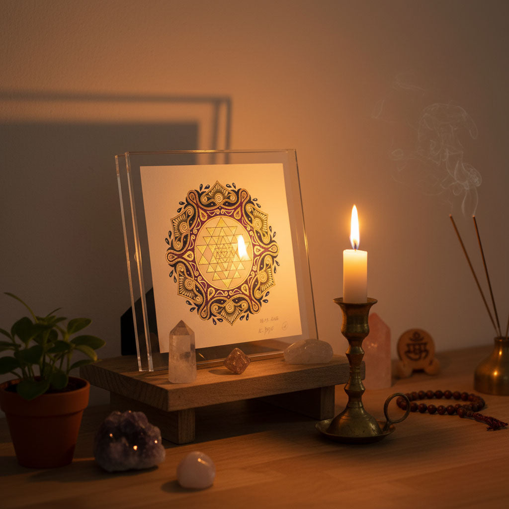 Mandala Original handgezeichnet „Sri Yantra - Tor der höchsten Ordnung“ – Spirituelles Kunst Unikat für den Altar & zur Raumharmonisierung