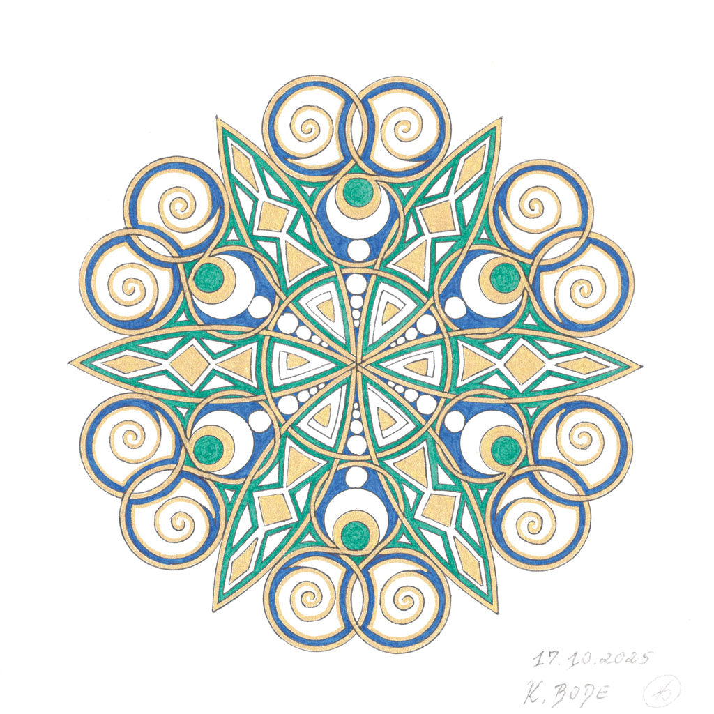 Mandala Original handgezeichnet „Sternblume der klaren Ausrichtung“ – Spirituelles Kunst Unikat für den Altar & zur Raumharmonisierung