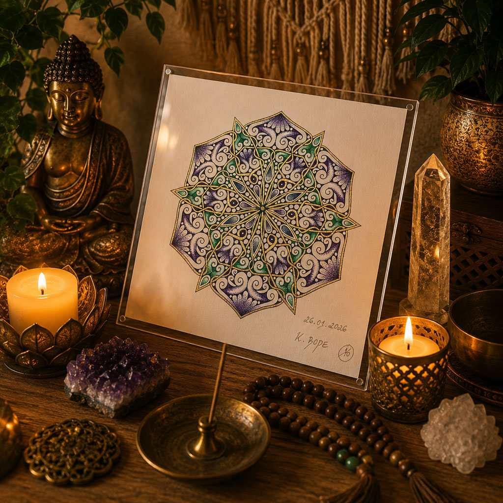 Mandala Original handgezeichnet „Stern der inneren Klarheit“ – Spirituelles Kunst Unikat für den Altar & zur Raumharmonisierung