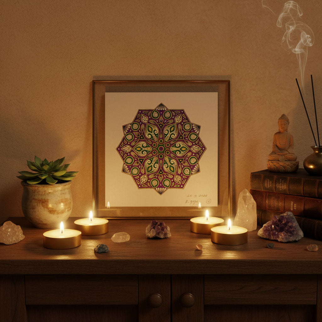 Mandala Original handgezeichnet „Stern der sanften Erneuerung“ – Spirituelles Kunst Unikat für den Altar & zur Raumharmonisierung
