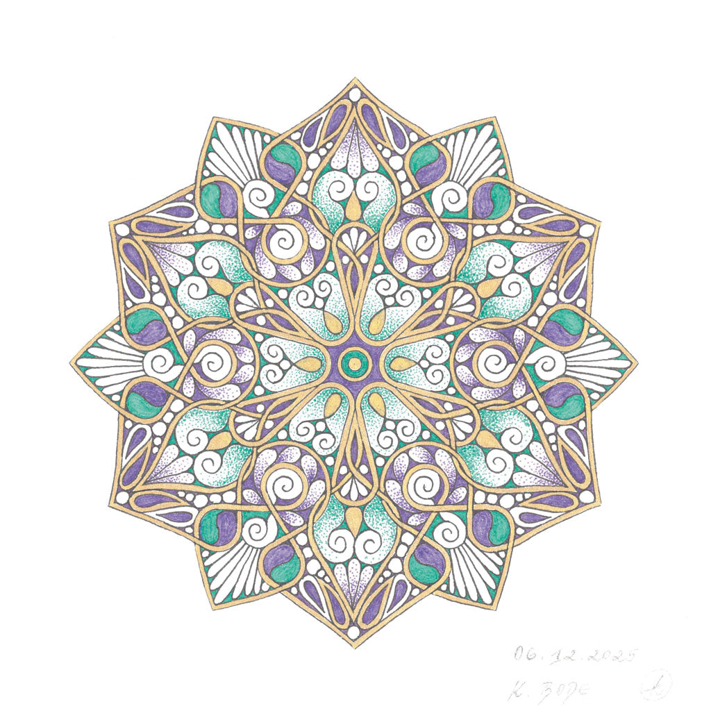 Mandala Original handgezeichnet „Sternkrone der lichten Ordnung“ – Spirituelles Kunst Unikat für den Altar & zur Raumharmonisierung