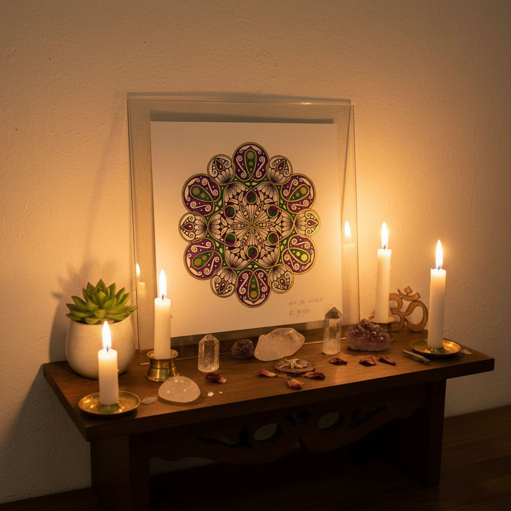 Mandala Original handgezeichnet „Träne des inneren Friedens“ – Spirituelles Kunst Unikat für den Altar & zur Raumharmonisierung