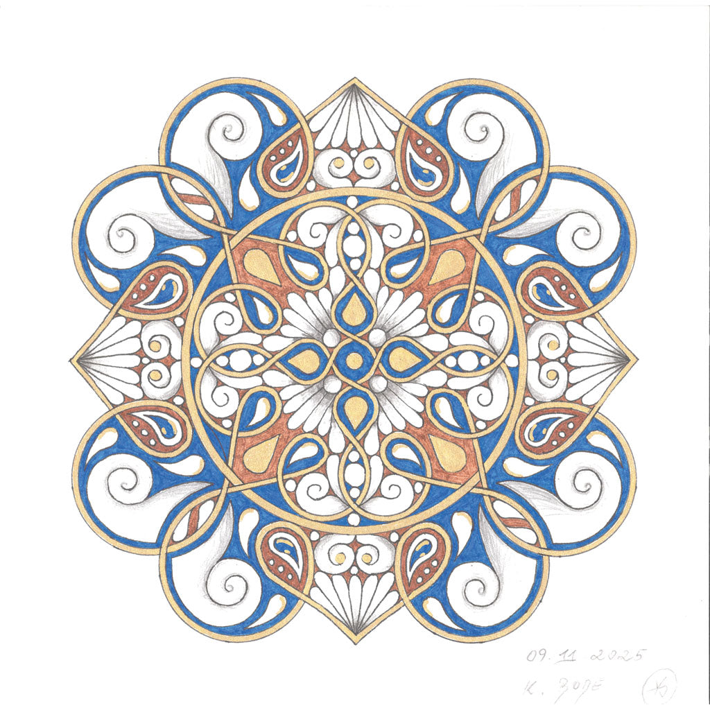 Mandala Original handgezeichnet „Wellenstern der goldenen Klarheit“ – Spirituelles Kunst Unikat für den Altar & zur Raumharmonisierung