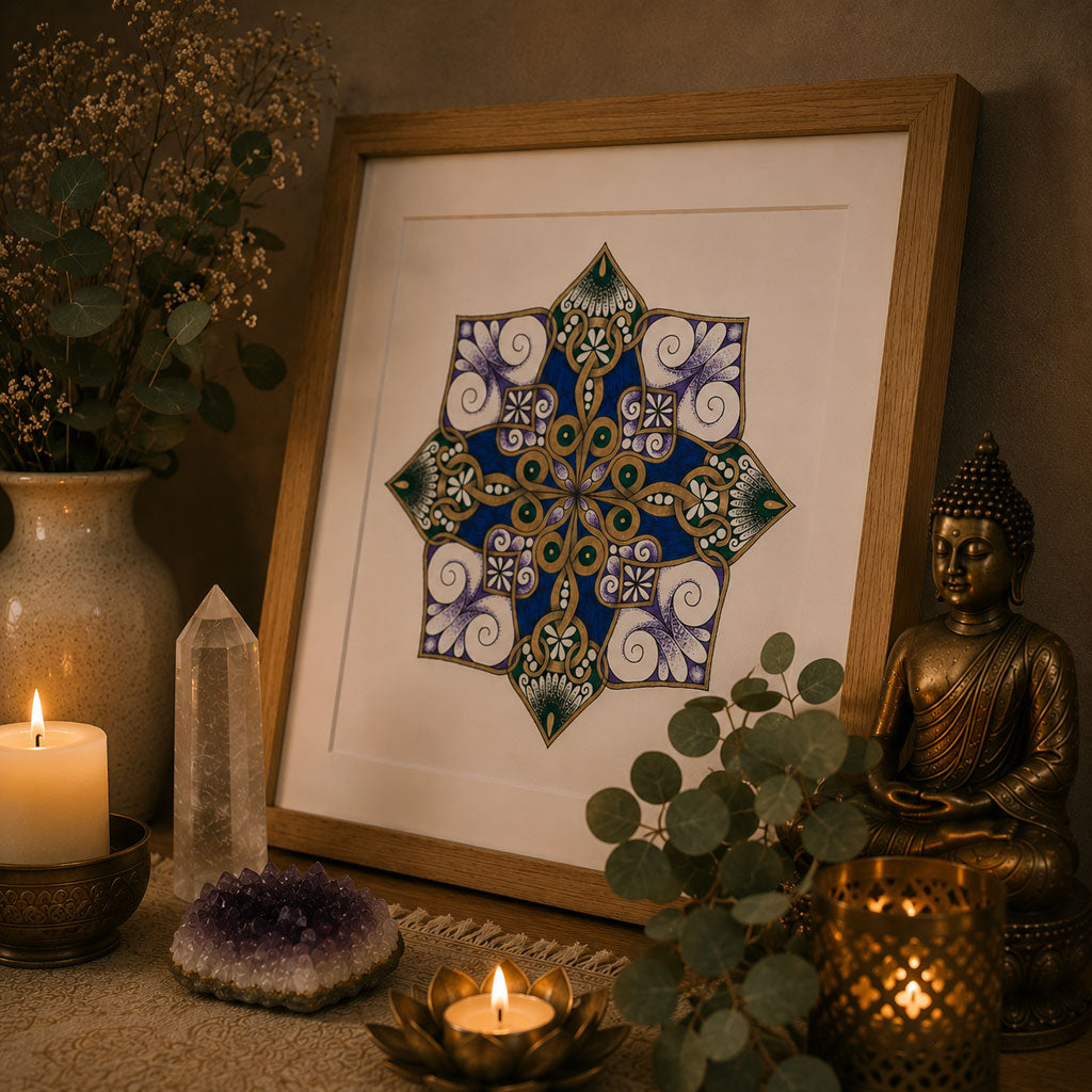 Mandala Original handgezeichnet „Wurzeln des Herzens“ – Spirituelles Kunst Unikat für den Altar & zur Raumharmonisierung